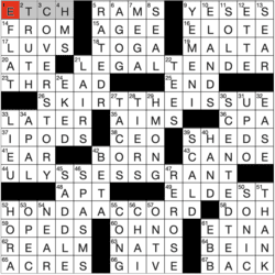 Answer grid for Los Angeles Times crossword 3/2/26 by Renee Thomason